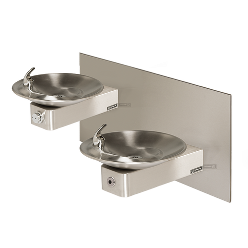 Haws 1011HO Touchless/Push Button Hi-Lo Dual Drinking Fountain with Back Panel, Wall Mounted, ADA Compliant, Stainless Steel with Satin Finish, Non-Refrigerated