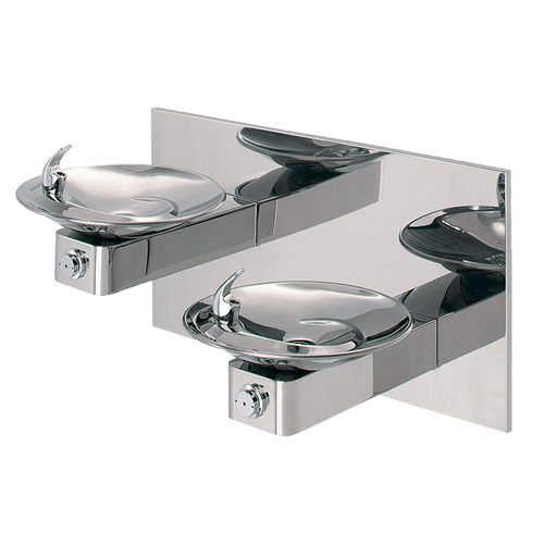 Haws 1011HPS, "Hi-Lo" Barrier-Free, Dual High Polished Stainless Steel Drinking Fountains with a Back Panel, (Non-Refrigerated)