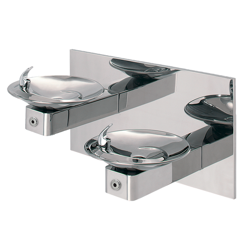 Haws 1011HPSHO2 Touchless Hi-Lo Dual Drinking Fountain with Back Panel, Wall Mounted, ADA Compliant, High Polished Stainless Steel, Non-Refrigerated