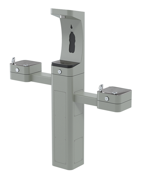 Haws 3612 heavy-duty modular outdoor, barrier-free pedestal bottle filler and drinking fountain with silver powder-coated finish, non-refrigerated