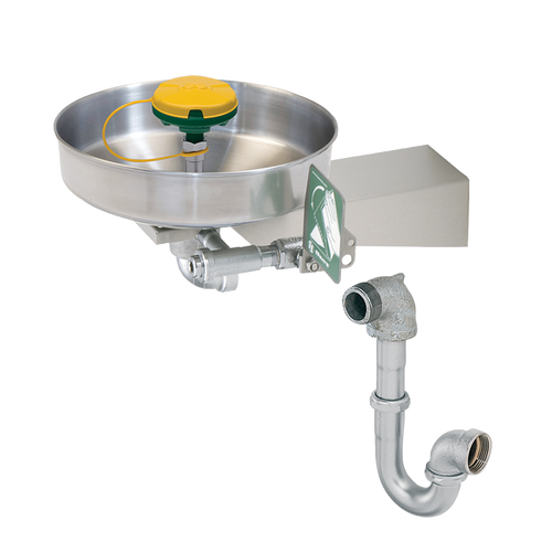 Haws 7360BTWC, Barrier-Free, Wall Mounted, 11" Stainless Steel Bowl, Eye/Face Wash with AXION MSR Eye/Face Wash Head with Tailpiece and Trap, Emergency Equipment