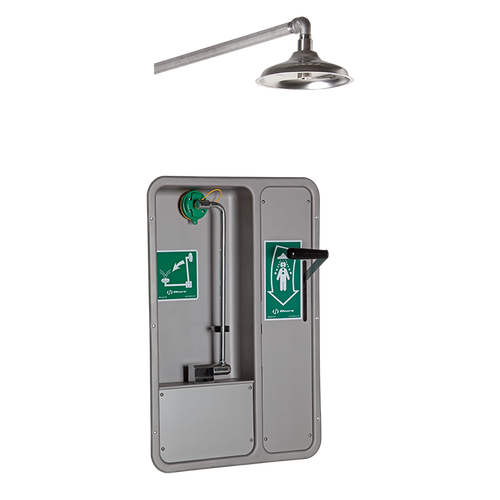 Haws 8355WCW, Barrier-Free, Wall-Mounted, Recessed, Combination Eye/Face Wash with AXION MSR Eye/Face Wash Head and Wall-Mounted Showerhead, Emergency Equipment