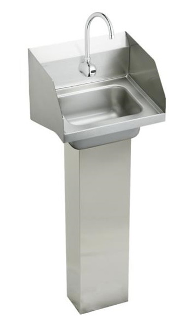 Elkay CHSP1716LRSSACTMC Hand Wash-Up Commercial Sink with Side Splashes, Pedestal Mounted, Sensor Faucet Package, Thermostatic Mixing Valve, 16-3/4" x 15-1/2" x 13"