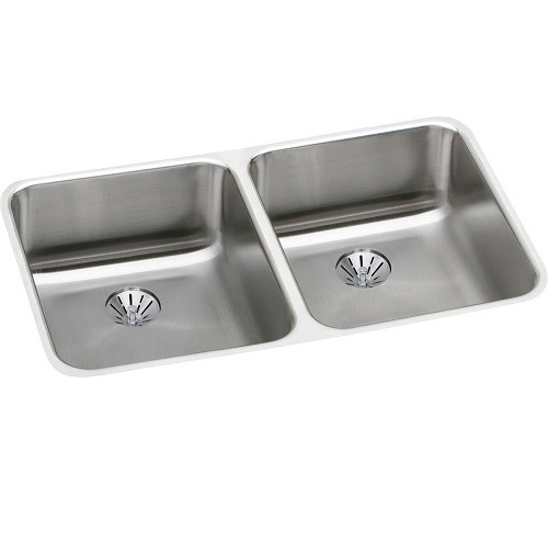 Elkay ELUH3118PD Lustertone Classic Stainless Steel 30-3/4" x 18-1/2" x 7-7/8", Double Bowl Undermount Sink with Perfect Drain