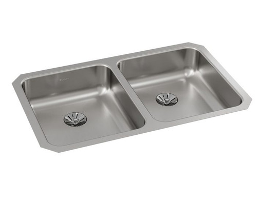 Elkay ELUHAD3118PD Lustertone Classic Stainless Steel, 30-3/4" x 18-1/2", Double Bowl Undermount ADA Sink with Perfect Drain, Depth Varies