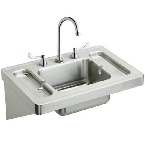 Elkay ESLV2820W4C Surgeon's Lavatory Sink with Instrument Trays, 4" Wrist Blade Faucet Package, 28" x 20" x 7-1/2"