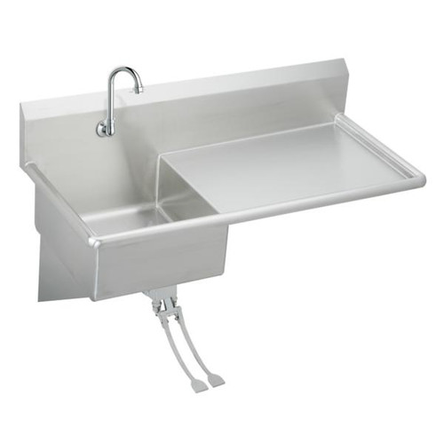 Elkay ESS4924RFC Single Station Wash Sink with Right Drainboard, Foot Control Package, 49-1/2" x 24" x 10"