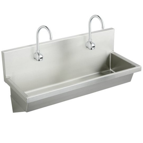 Elkay EWMA4820SACTMC Two Station Wash Sink, Sensor Faucet Package, Thermostatic Mixing Valve, 48" x 20" x 8", Trough Sink