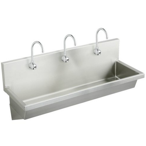 Elkay EWMA7220SACC Three Station Wash Sink, Sensor Faucet Package, 72" x 20" x 8", Trough Sink