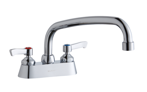 Elkay LK406AT10L2 Commercial Faucet, Scrub and Hand Wash, 4" Centerset with Exposed Deck, 10" Arc Tube Spout, 2" Lever Handle, ADA