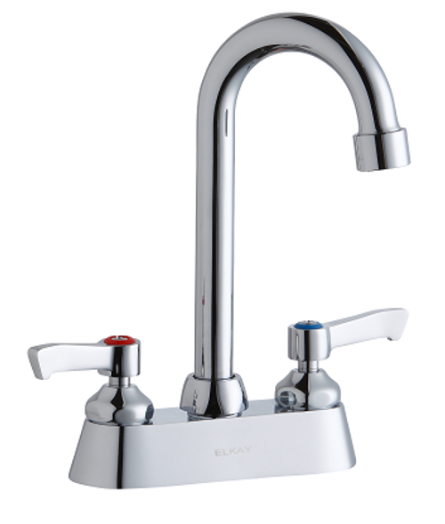 Elkay LK406GN04L2 Commercial Faucet, Scrub and Hand Wash, 4" Centerset with Exposed Deck, 4" Gooseneck Spout, 2" Lever Handle, ADA