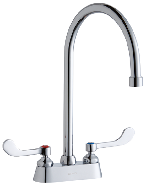 Elkay LK406GN08T4 Commercial Faucet, Scrub and Hand Wash, 4" Centerset with Exposed Deck, 8" Gooseneck Spout, 4" Wristblade Handle, ADA