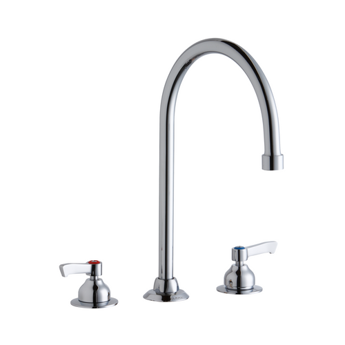 Elkay LK800GN08L2 Commercial Faucet, Scrub and Hand Wash, 8" Centerset with Concealed Deck, 8" Gooseneck Spout, 2" Lever Handle, ADA