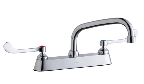 Elkay LK810AT08T6 Commercial Faucet, Food Service, 8" Centerset with Exposed Deck, 8" Arc Tube Spout, 6" Wristblade Handle, Top Mounted, ADA