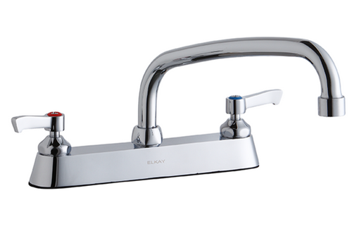Elkay LK810AT10L2 Commercial Faucet, Food Service, 8" Centerset with Exposed Deck, 10" Arc Tube Spout, 2" Lever Handle, Top Mounted, ADA