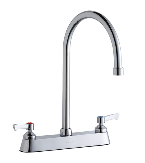 Elkay LK810GN08L2 Commercial Faucet, Food Service, 8" Centerset with Exposed Deck, 8" Gooseneck Spout, 2" Lever Handle, Top Mounted, ADA