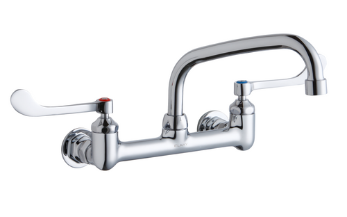 Elkay LK940AT08T6H Commercial Faucet, Food Service, 8" Arc Tube Spout, 6" Wristblade Handle, 8" Centerset, Wall Mounted, ADA