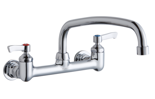 Elkay LK940AT14L2H Commercial Faucet, Food Service, 14" Arc Tube Spout, 2" Lever Handle, 8" Centerset, Wall Mounted, ADA
