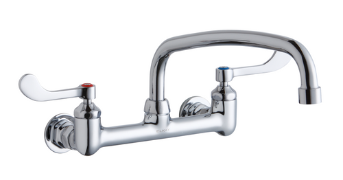 Elkay LK940AT14T4H Commercial Faucet, Food Service, 14" Arc Tube Spout, 4" Wristblade Handle, 8" Centerset, Wall Mounted, ADA