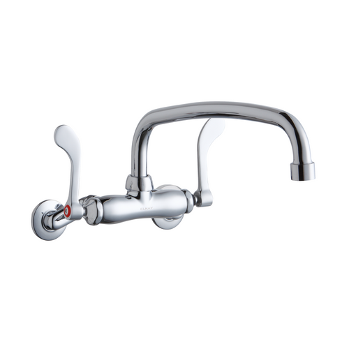Elkay LK945AT12T4T Commercial Faucet, Food Service, 12" Arc Tube Spout, 4" Wristblade Handle, Adjustable Center, Wall Mounted, ADA