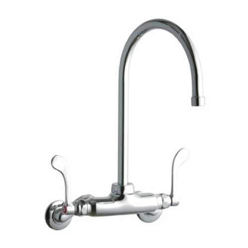 Elkay LK945GN08T4T Commercial Faucet, Food Service, 8" Gooseneck Spout, 4" Wristblade Handle, Adjustable Center, Wall Mounted, ADA