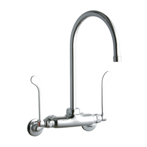 Elkay LK945GN08T6T Commercial Faucet, Food Service, 8" Gooseneck Spout, 6" Wristblade Handle, Adjustable Center, Wall Mounted, ADA