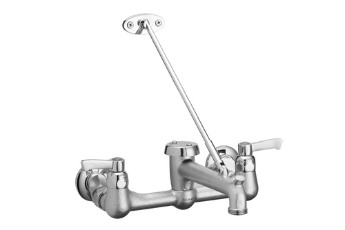 Elkay LKB940C Commercial Faucet, Service and Utility, 8" Centerset, 7" Bucket Hook Spout, 2" Lever Handle, Wall Mounted, ADA