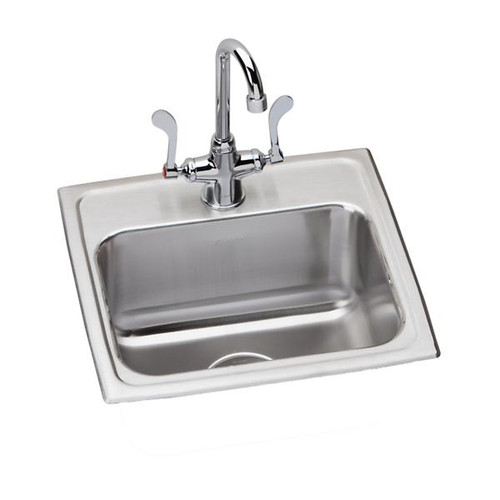 Elkay LR1716C Lustertone Classic Stainless Steel 17" x 16" x 7-5/8", Single Bowl Drop-in Sink and LK500GN04T4C Faucet Kit