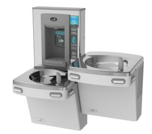 Oasis PG8EBFSL Versacooler II Energy Efficient Universal Refrigerated Drinking Fountain and Electronic Bottle Filler, VersaFiller with Hands Free Activation, Bi-Level, Non-Filtered, Greystone