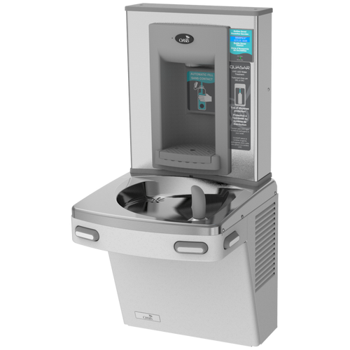 Oasis PGF2EBQ Versacooler II Energy Efficient Drinking Fountain and Bottle Filler, QUASAR UVC-LED VersaFiller with Hands Free Activation, Remedi Filter, Non-Refrigerated, Greystone