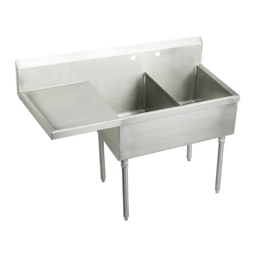 Elkay SS8236L2 Sturdibilt Scullery Sink, Double Compartment, Left Drainboard, 61-1/2" x 27-1/2" x 14"