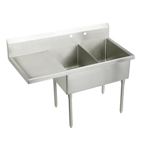 Elkay SS8254L2 Sturdibilt Scullery Sink, Double Compartment, Left Drainboard, 79-1/2" x 27-1/2" x 14"