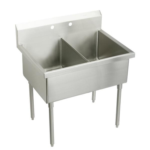 Elkay SS82602 Sturdibilt Scullery Sink, Double Compartment, No Drainboard, 63" x 27-1/2" x 14"