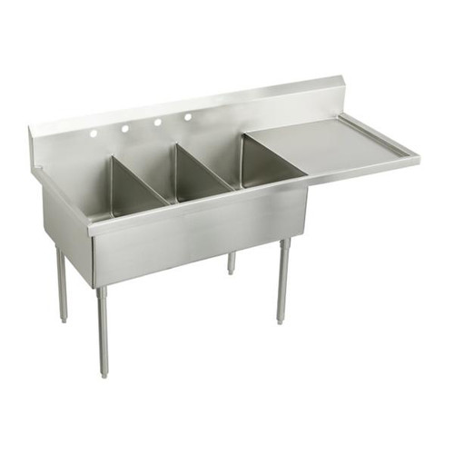 Elkay SS8354R4 Sturdibilt Scullery Sink, Triple Compartment, Right Drainboard, 79-1/2" x 27-1/2" x 14"