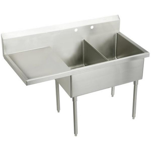 Elkay WNSF8260L2 Weldbilt Scullery Sink, Double Compartment with Left Drainboard, 85 1/2" W x 27 1/2" H