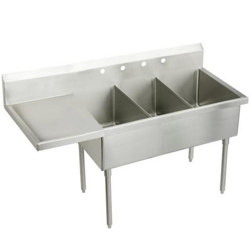 Elkay WNSF8372L4 Weldbilt Scullery Sink, Triple Compartment with Left Drainboard, 97 1/2" W x 27 1/2" H