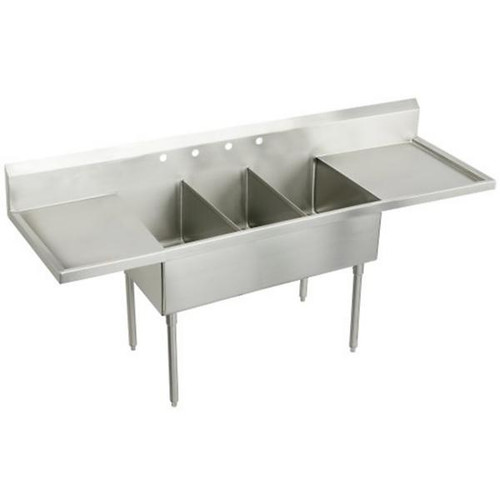 Elkay WNSF8372LR4 Weldbilt Scullery Sink, Triple Compartment with Left and Right Drainboard, 120" W x 27 1/2" H