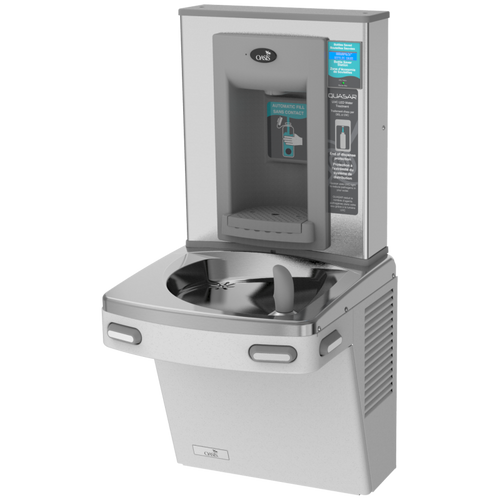 Oasis PGEBQ STN Versacooler II Energy Efficient Drinking Fountain and Bottle Filler, QUASAR UVC-LED VersaFiller with Hands Free Activation, Non-Filtered, Non-Refrigerated, Stainless Steel
