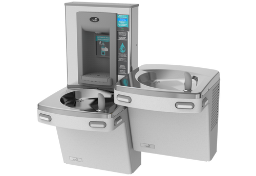 Oasis PGEBQSL STN Versacooler II Energy Efficient Universal Drinking Fountain and Bottle Filler, QUASAR UVC-LED VersaFiller with Hands Free Activation, Bi-Level, Non-Filtered, Non-Refrigerated, Stainless Steel