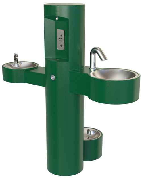 Murdock GWQ85-PF-SO Wash-N-Go Hand Wash Basin, Bottle Filler, Drinking Fountain, Pet Fountain, Pedestal, Green Finish, Sensor Operated, Non-refrigerated