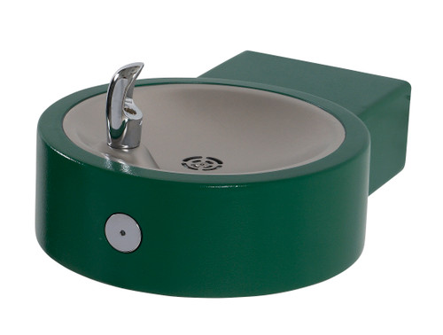 Murdock GRC75 Outdoor Drinking Fountain ADA, Round Wall Mounted, Push Button, Green Finish, Non-refrigerated