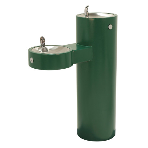 Murdock GRM45-FRU2 Outdoor Drinking Fountain ADA, Freeze Resistant, Bi-Level, Round Pedestal, Push Button, Green Finish, Non-refrigerated