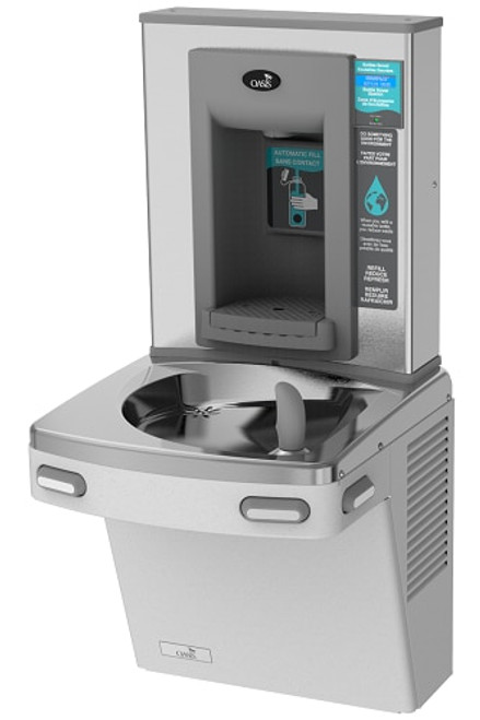 Oasis PG8EBF STN Versacooler II Water Cooler, Refrigerated Drinking Fountain and Electronic Bottle Filler, VersaFiller with Hands Free Activation, Non-Filtered, Stainless Steel