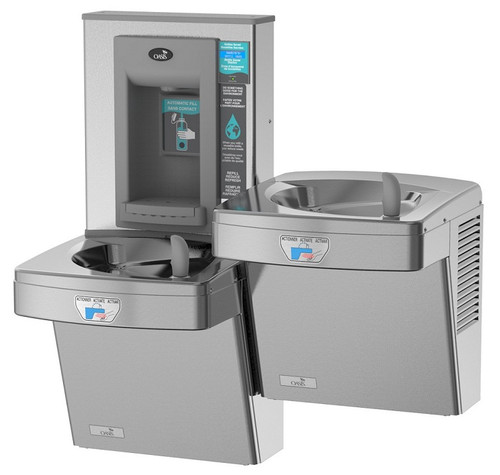 Oasis PGEBFSLTT STN Contactless Bi-Level Drinking Fountain with Electronic Sports Bottle Filler, Sensor Activated, Touch Free, Non-Filtered, Non-Refrigerated, Stainless Steel