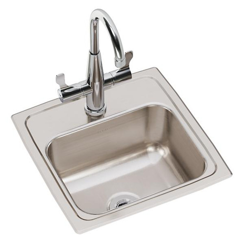 Elkay BLR150C Lustertone Classic Stainless Steel 15" x 15" x 7-1/8", 1-Hole Single Bowl Drop-in Bar Sink with Faucet Kit