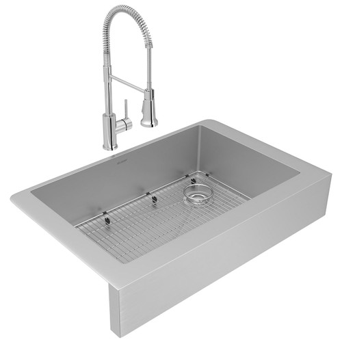 Elkay ECTRUF30179RFBC Crosstown 18 Gauge Stainless Steel 35-7/8" x 20-1/4" x 9", Single Bowl Farmhouse Sink and Faucet Kit with Bottom Grid and Drain