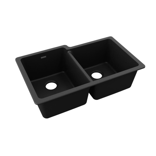 Elkay ELGU250RBK0 Quartz Classic 33" x 20-1/2" x 9-1/2", Offset Double Bowl Undermount Sink Black