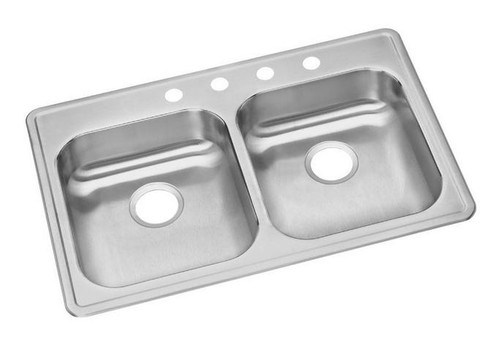 Elkay GE23322 Dayton Stainless Steel 33" x 22" x 5-3/8", Equal Double Bowl Drop-in Sink