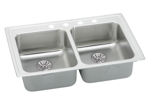 Elkay LRADQ331965PD Lustertone Classic Stainless Steel 33" x 19-1/2" x 6-1/2", Double Bowl Drop-in ADA Sink with Perfect Drain and Quick-clip