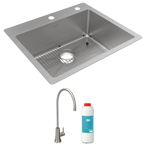 Elkay ECTSR25229TFGB Crosstown 18 Gauge Stainless Steel, 25" x 22" x 9" Single Bowl Dual Mount Sink Kit with Filtered Beverage Faucet